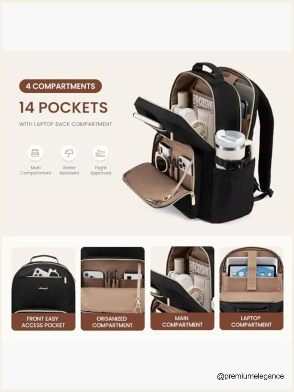 Laptop Backpack for Women 15.6 Inch Work Travel Backpack with Large Cup Pocket